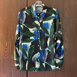 Mango Rothko print satin button up blouse. Size 4.